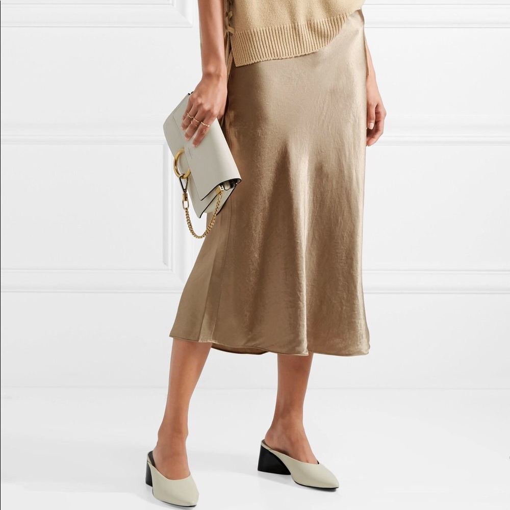 VINCE Hammered Satin Midi Skirt - Dark Gold Metallic
